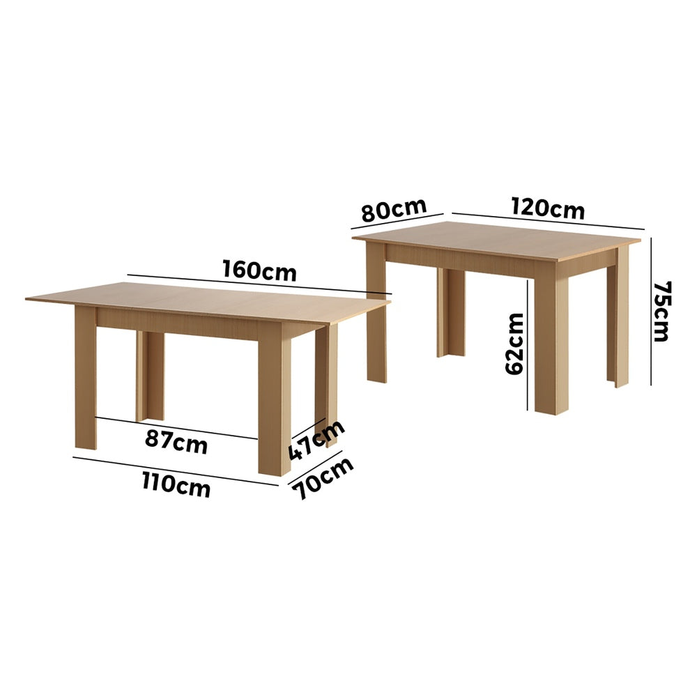 Oikiture 160cm Extendable Dining Table Cafe Table Wooden-Dining Table-PEROZ Accessories