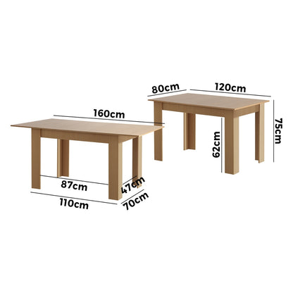 Oikiture 160cm Extendable Dining Table Cafe Table Wooden-Dining Table-PEROZ Accessories