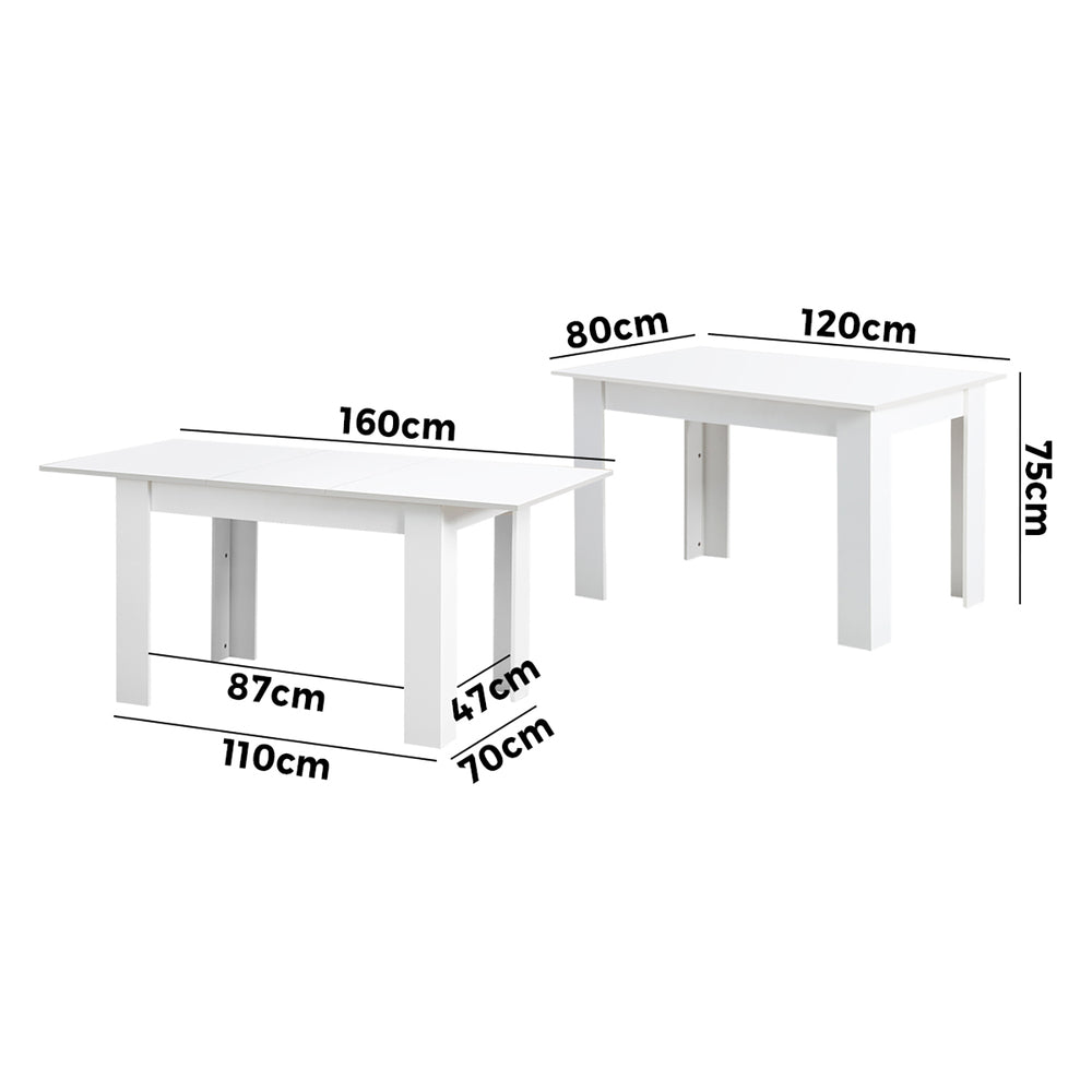 Oikiture 160cm Extendable Dining Table Cafe Table White-Dining Table-PEROZ Accessories