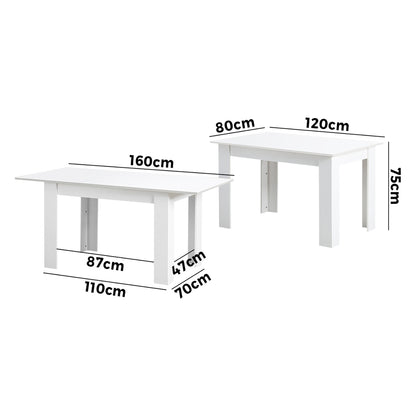 Oikiture 160cm Extendable Dining Table Cafe Table White-Dining Table-PEROZ Accessories