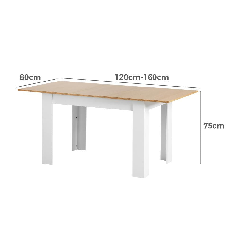 Oikiture 160cm Extendable Dining Table Kitchen Restaurant Cafe Table WoodenWhite-Dining Table-PEROZ Accessories