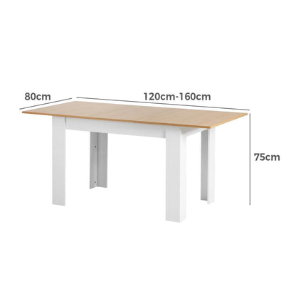 Oikiture 160cm Extendable Dining Table Kitchen Restaurant Cafe Table WoodenWhite-Dining Table-PEROZ Accessories