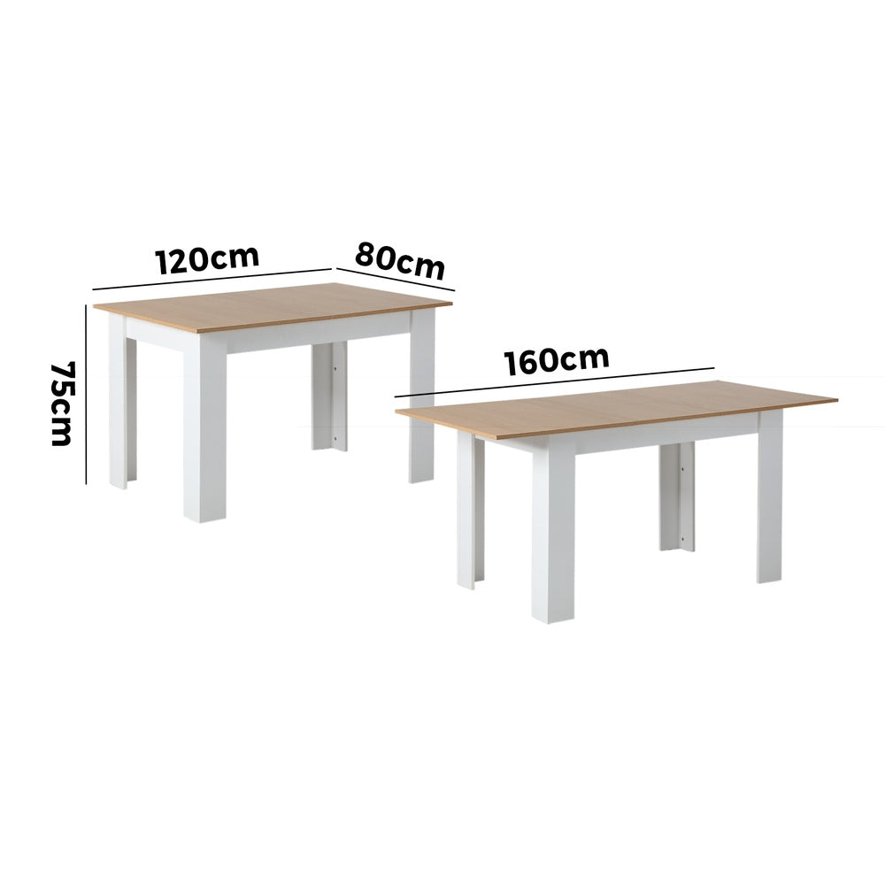 Oikiture 160cm Extendable Dining Table Kitchen Restaurant Cafe Table WoodenWhite-Dining Table-PEROZ Accessories
