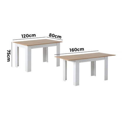 Oikiture 160cm Extendable Dining Table Kitchen Restaurant Cafe Table WoodenWhite-Dining Table-PEROZ Accessories