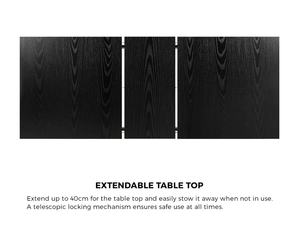 Oikiture Extendable Dining Table 1.2-1.6m Wooden Kitchen Table Black-Dining Table-PEROZ Accessories