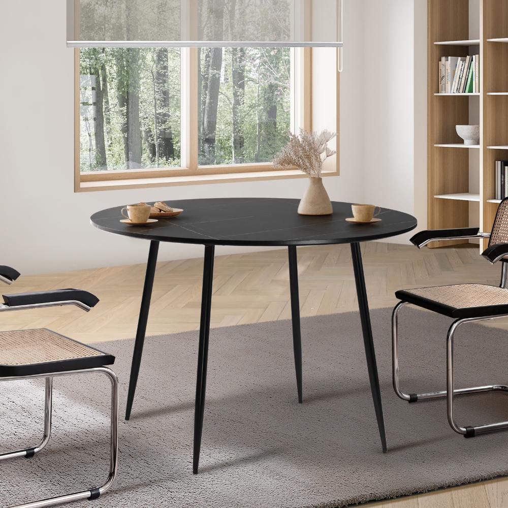 Oikiture 110cm Dining Table With Marble Effect Round Wooden Black-Dining Tables-PEROZ Accessories