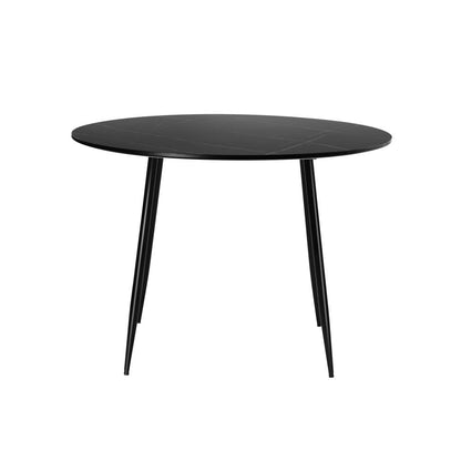 Oikiture 110cm Dining Table With Marble Effect Round Wooden Black-Dining Tables-PEROZ Accessories