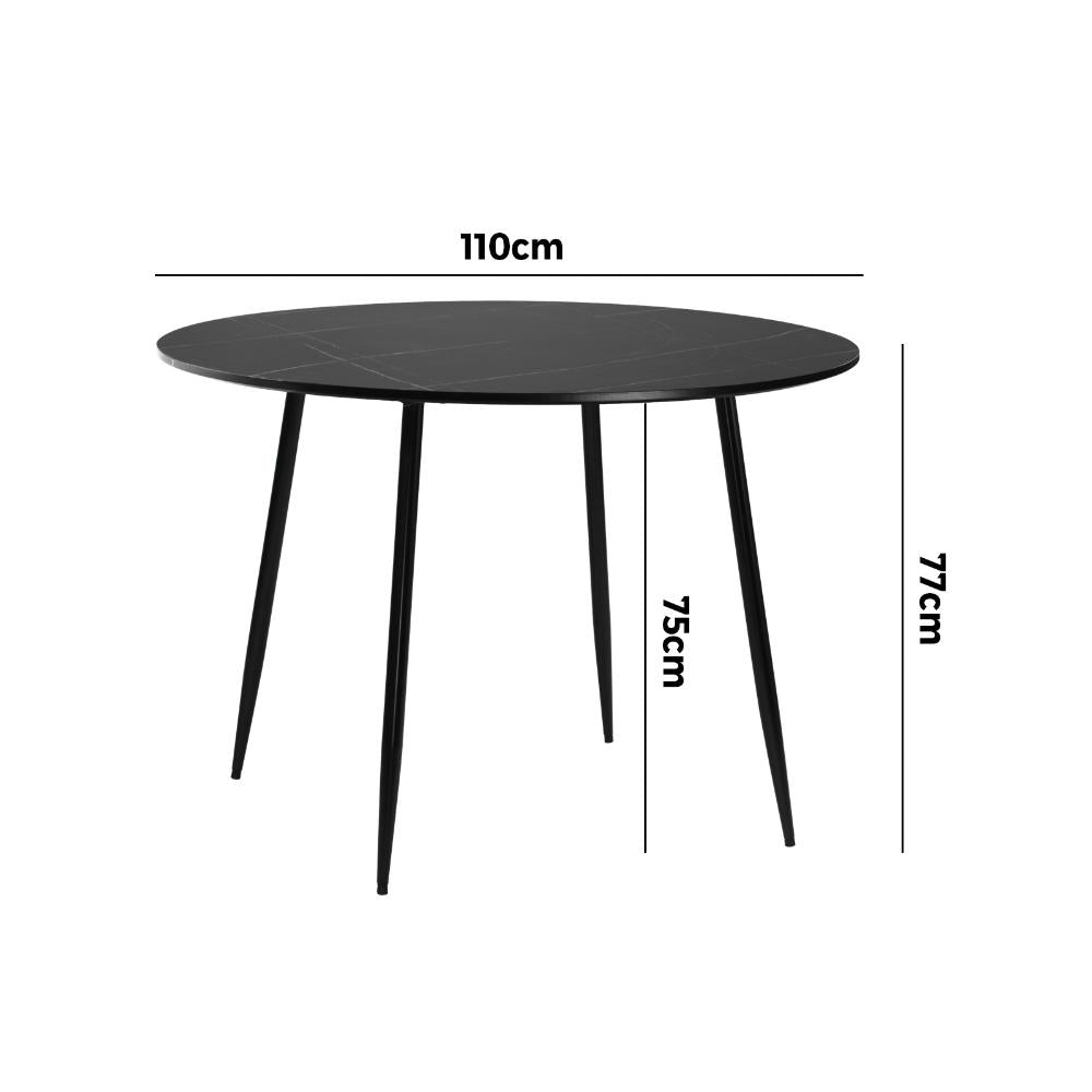 Oikiture 110cm Dining Table With Marble Effect Round Wooden Black-Dining Tables-PEROZ Accessories