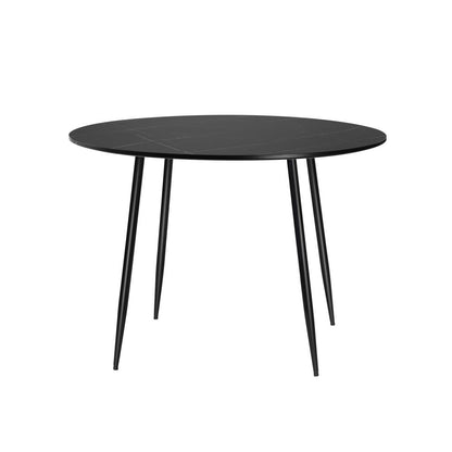 Oikiture 110cm Dining Table With Marble Effect Round Wooden Black-Dining Tables-PEROZ Accessories