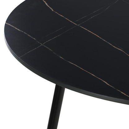 Oikiture 110cm Dining Table With Marble Effect Round Wooden Black-Dining Tables-PEROZ Accessories