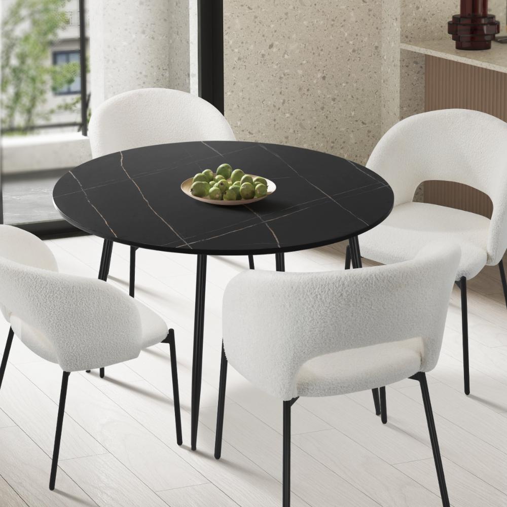 Oikiture 110cm Dining Table With Marble Effect Round Wooden Black-Dining Tables-PEROZ Accessories