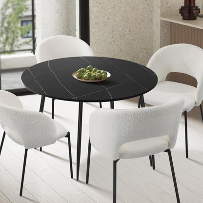Oikiture 110cm Dining Table With Marble Effect Round Wooden Black-Dining Tables-PEROZ Accessories