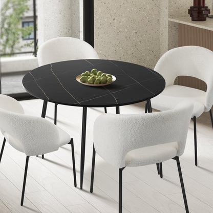 Oikiture 110cm Dining Table With Marble Effect Round Wooden Black-Dining Tables-PEROZ Accessories