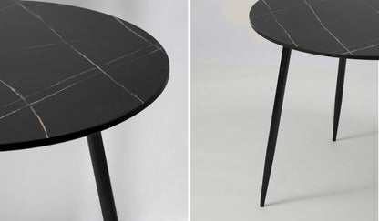 Oikiture 110cm Dining Table With Marble Effect Round Wooden Black-Dining Tables-PEROZ Accessories
