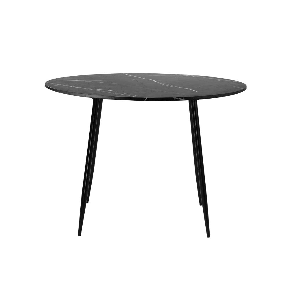 Oikiture 110cm Dining Table With Marble Effect Round Wooden Grey&amp;Black-Dining Tables-PEROZ Accessories