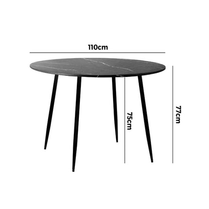 Oikiture 110cm Dining Table With Marble Effect Round Wooden Grey&amp;Black-Dining Tables-PEROZ Accessories