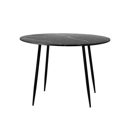 Oikiture 110cm Dining Table With Marble Effect Round Wooden Grey&amp;Black-Dining Tables-PEROZ Accessories