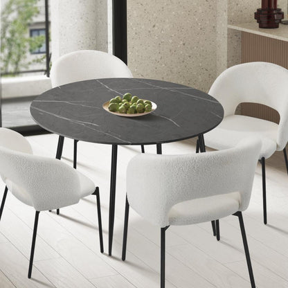 Oikiture 110cm Dining Table With Marble Effect Round Wooden Grey&amp;Black-Dining Tables-PEROZ Accessories