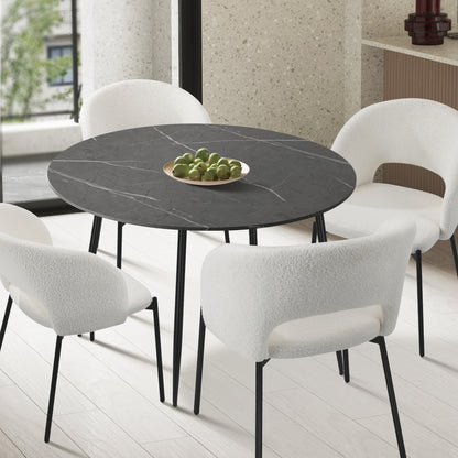 Oikiture 110cm Dining Table With Marble Effect Round Wooden Grey&amp;Black-Dining Tables-PEROZ Accessories