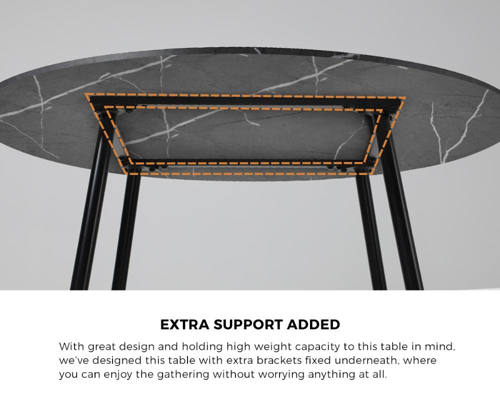 Oikiture 110cm Dining Table With Marble Effect Round Wooden Grey&amp;Black-Dining Tables-PEROZ Accessories