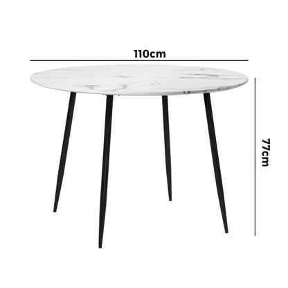 Oikiture 110cm Dining Table with Marble Finish White&amp;Black-Dining Tables-PEROZ Accessories