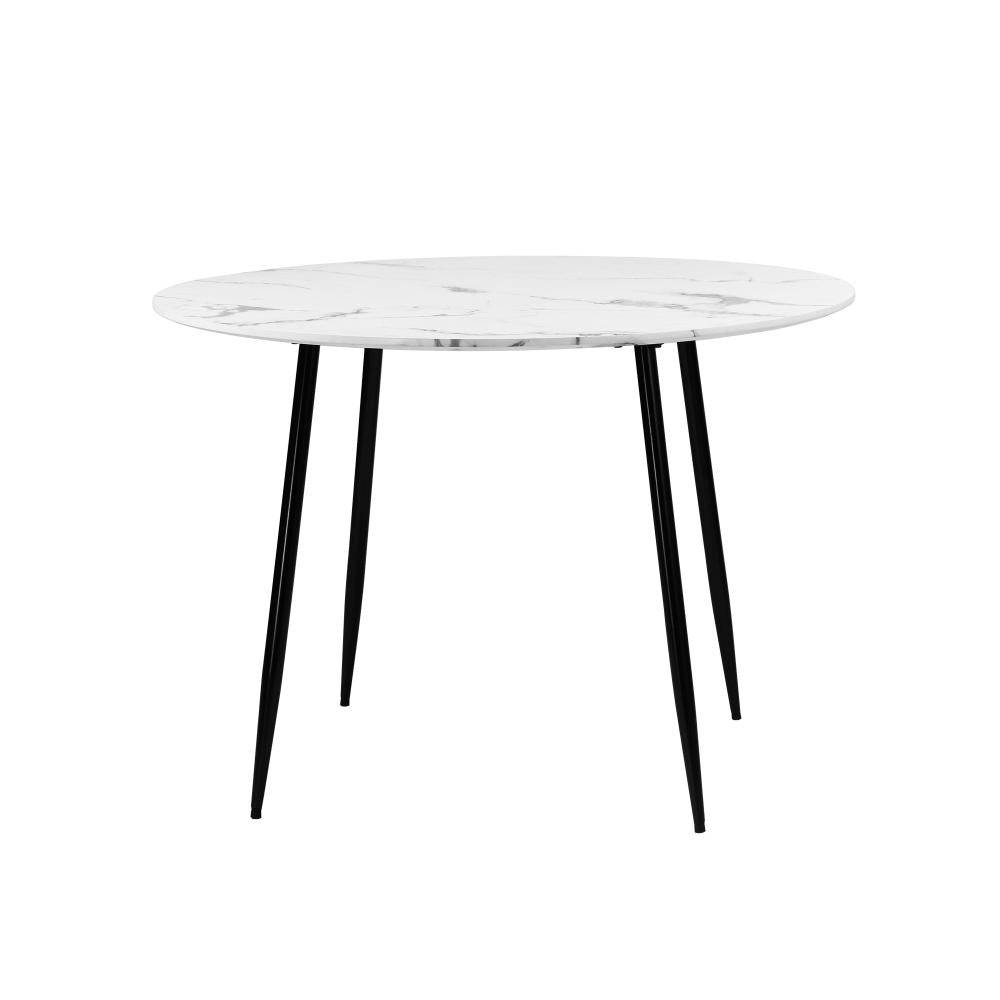 Oikiture 110cm Dining Table Round Wooden Table With Marble Effect Metal Legs WH-Dining Table-PEROZ Accessories