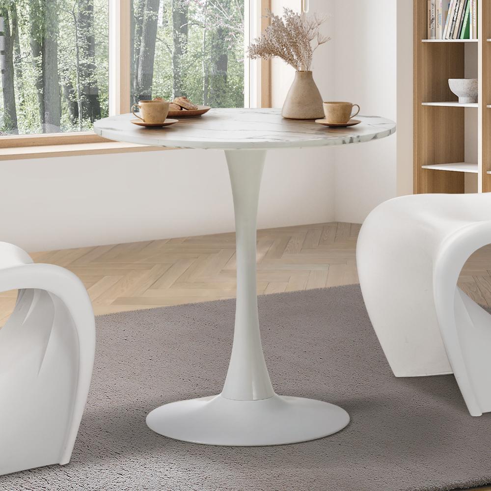 Oikiture 60cm Dining Table Kitchen Marble Tulip Round Metal Leg White-Dining Table-PEROZ Accessories