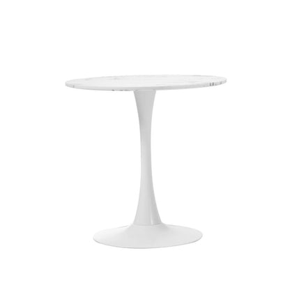 Oikiture 60cm Dining Table Kitchen Marble Tulip Round Metal Leg White-Dining Table-PEROZ Accessories