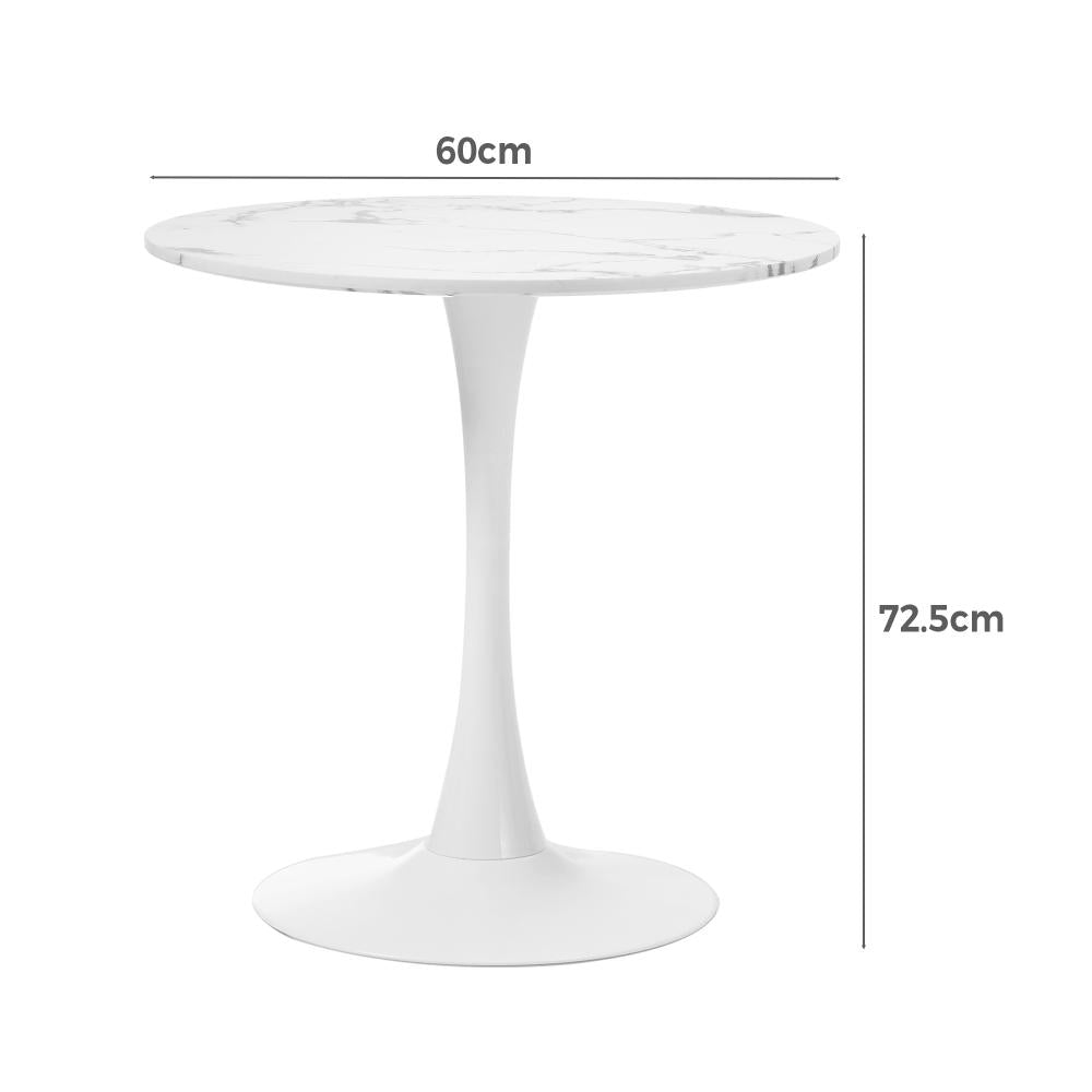 Oikiture 60cm Dining Table Kitchen Marble Tulip Round Metal Leg White-Dining Table-PEROZ Accessories