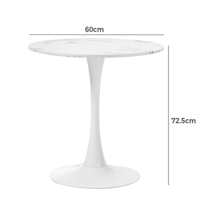 Oikiture 60cm Dining Table Kitchen Marble Tulip Round Metal Leg White-Dining Table-PEROZ Accessories