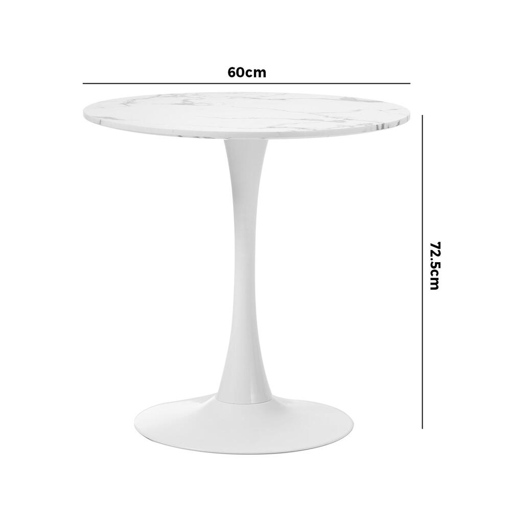 Oikiture 60cm Dining Table Kitchen Marble Tulip Round Metal Leg White-Dining Table-PEROZ Accessories