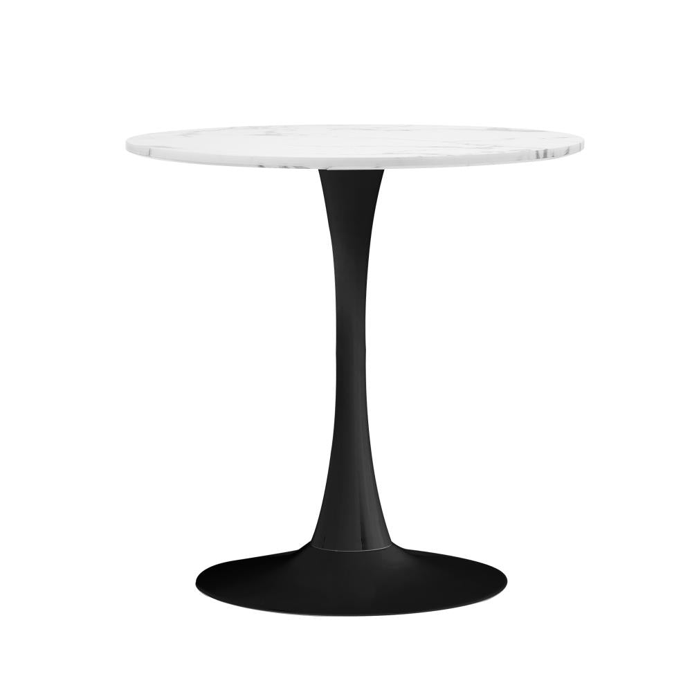 Oikiture 60cm Dining Table Kitchen Marble Tulip Round Metal Leg White&amp;Black-Dining Table-PEROZ Accessories