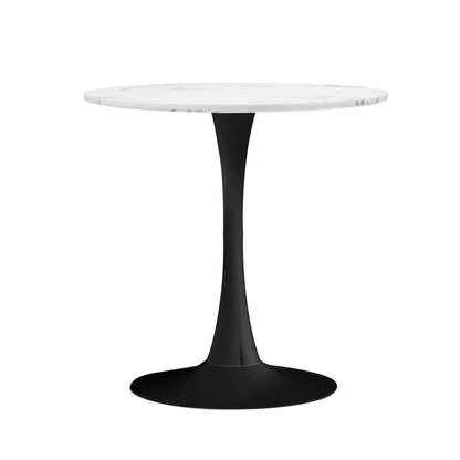 Oikiture 60cm Dining Table Kitchen Marble Tulip Round Metal Leg White&amp;Black-Dining Table-PEROZ Accessories