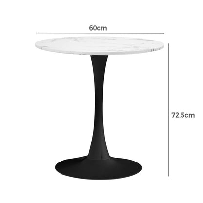 Oikiture 60cm Dining Table Kitchen Marble Tulip Round Metal Leg White&amp;Black-Dining Table-PEROZ Accessories