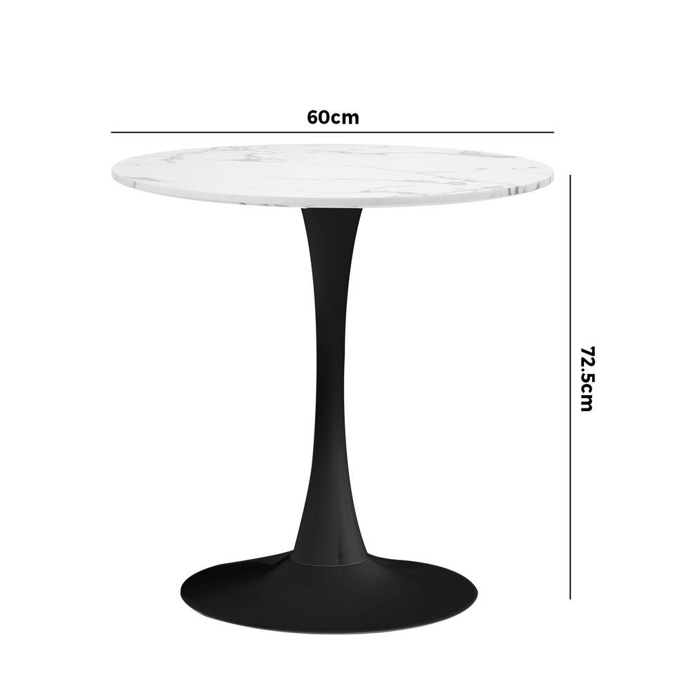 Oikiture 60cm Dining Table Kitchen Marble Tulip Round Metal Leg White&amp;Black-Dining Table-PEROZ Accessories