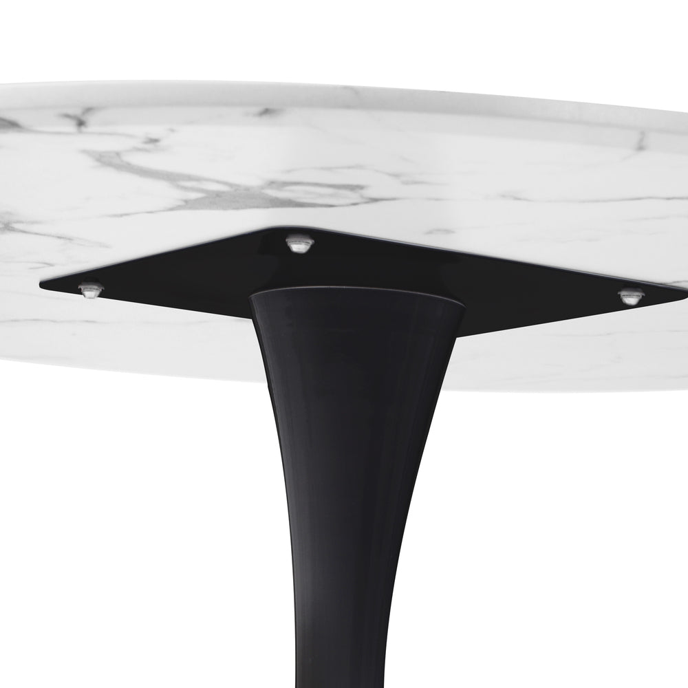 Oikiture 60cm Dining Table Kitchen Marble Tulip Round Metal Leg White&amp;Black-Dining Table-PEROZ Accessories
