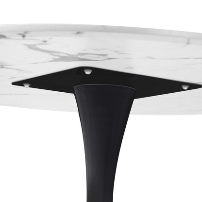 Oikiture 60cm Dining Table Kitchen Marble Tulip Round Metal Leg White&amp;Black-Dining Table-PEROZ Accessories