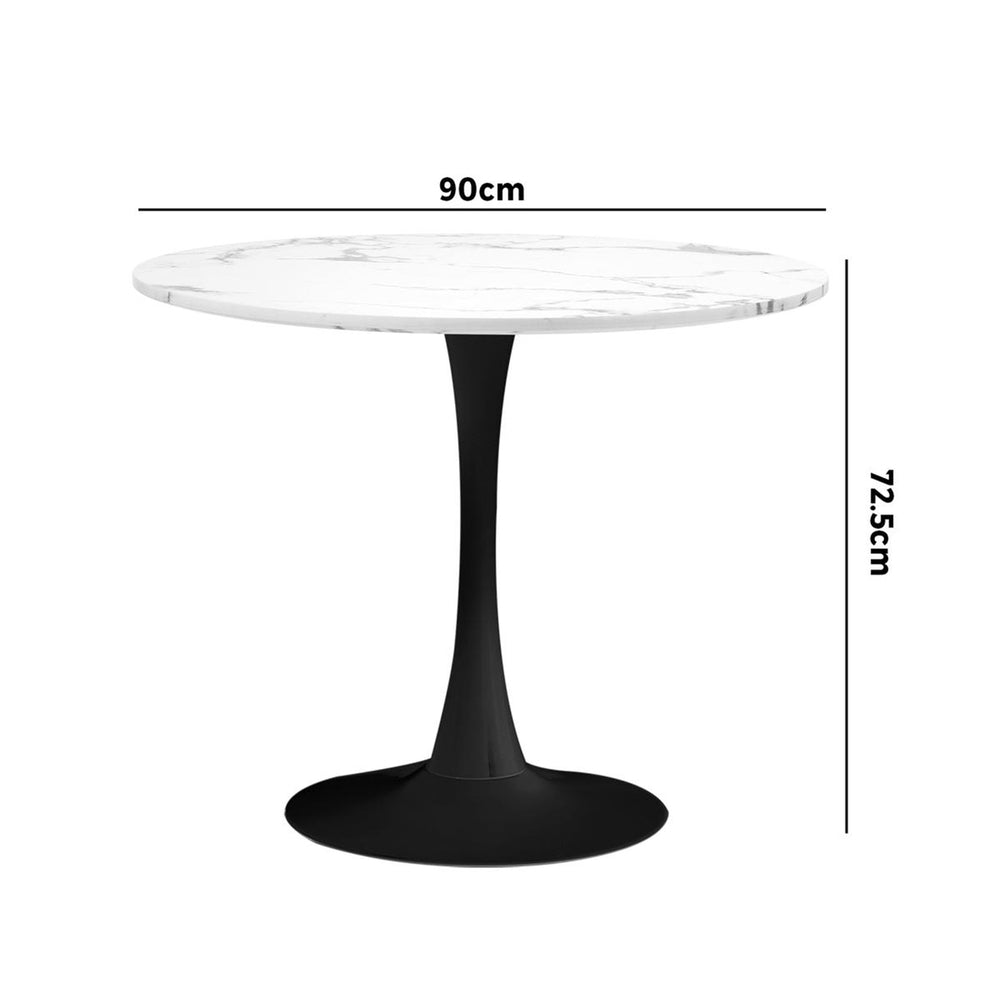 Oikiture 90cm Dining Table Kitchen Marble Tulip Round Metal Leg White&amp;Black-Dining Table-PEROZ Accessories