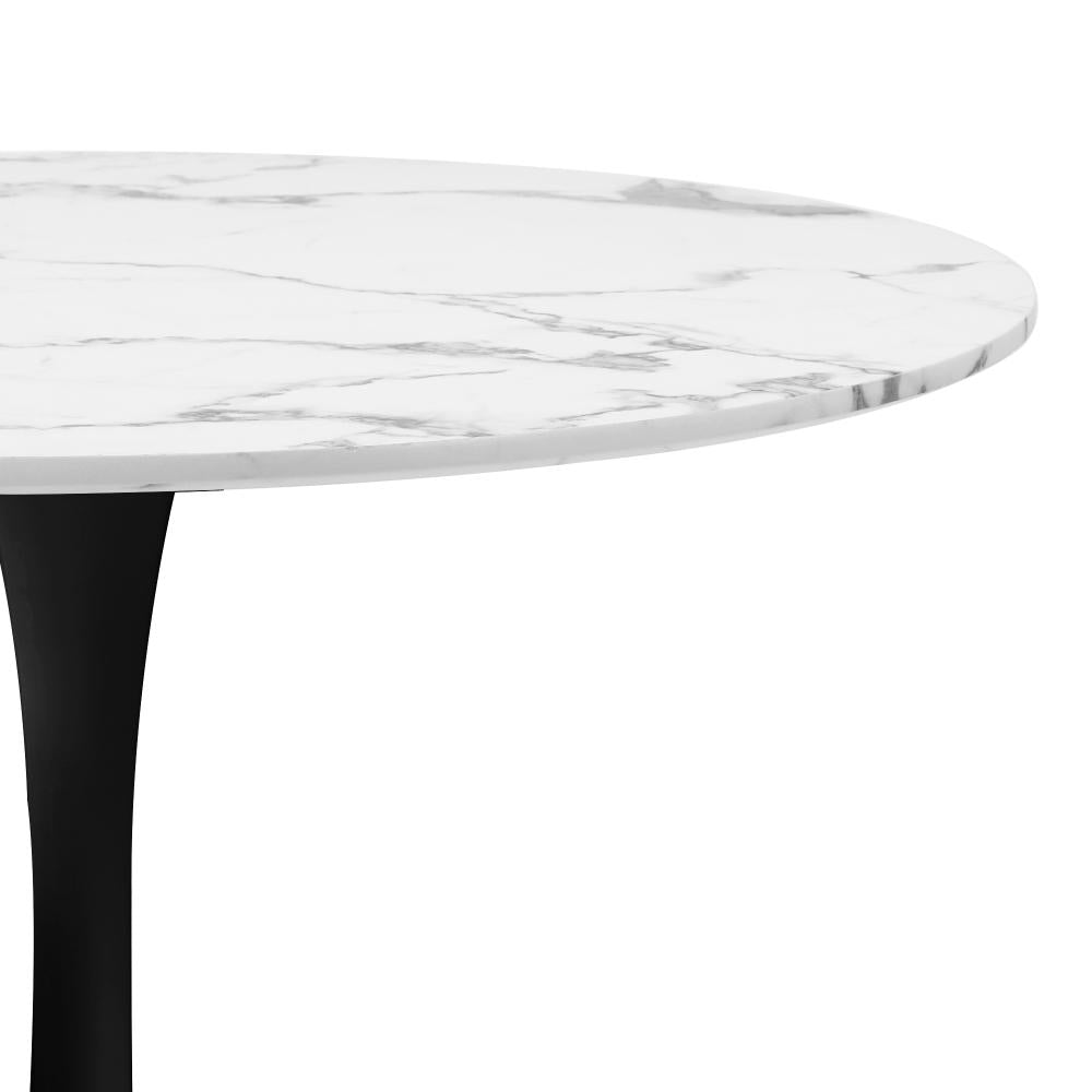 Oikiture 90cm Dining Table Kitchen Marble Tulip Round Metal Leg White&amp;Black-Dining Table-PEROZ Accessories