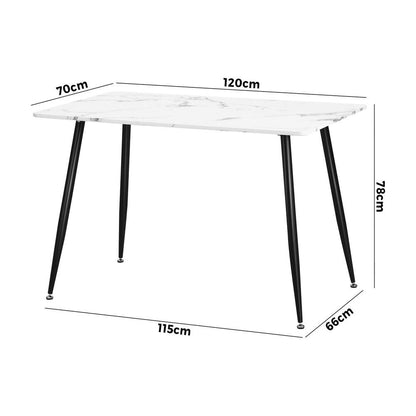Oikiture 120cm Dining Table Rectangle Wooden Table With Marble Effect Metal Legs-Dining Table-PEROZ Accessories