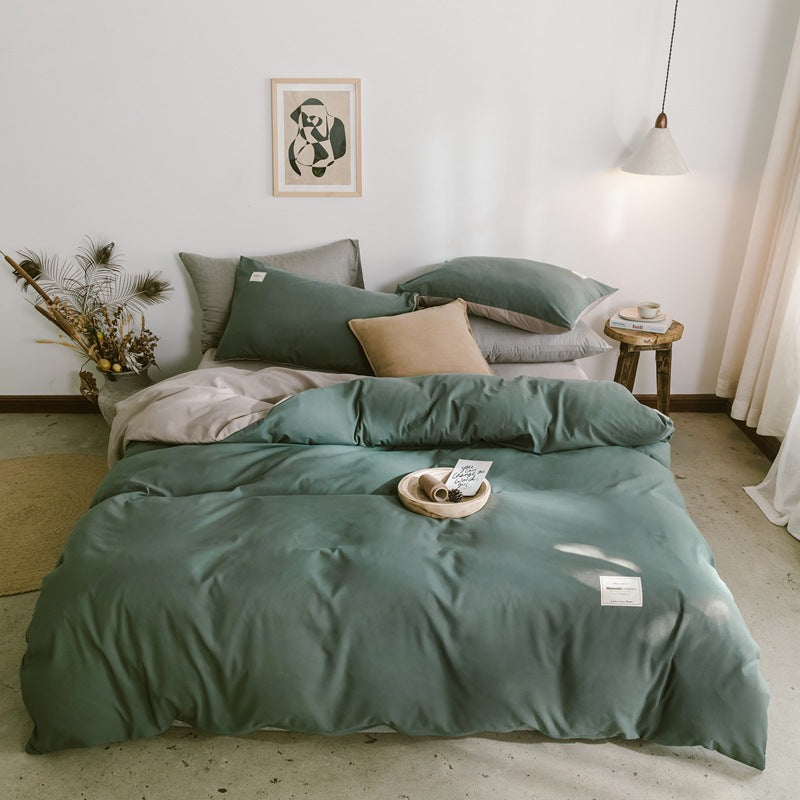 Dark Grey 4-Piece Cotton Bedding Set - Fits 1.5m/1.8m Beds (Duvet Cover 200x230cm, Bed Sheet 230x250cm)-Home &amp; Garden > Bedding > Duvet Covers-PEROZ Accessories