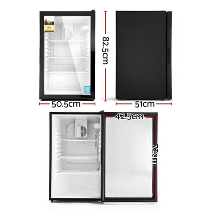 Devanti 105L Bar Fridge Glass Door Mini Fridge Countertop Cooler Black-Appliances > Fridges &amp; Freezers > Fridges-PEROZ Accessories