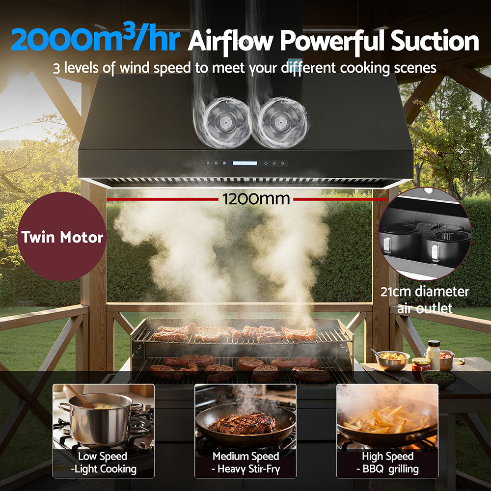 Devanti 1200mm Commercial BBQ Range Hood Dual Motor W/ Remote Control Black-Appliances > Kitchen Appliances > Cooking Ranges-PEROZ Accessories