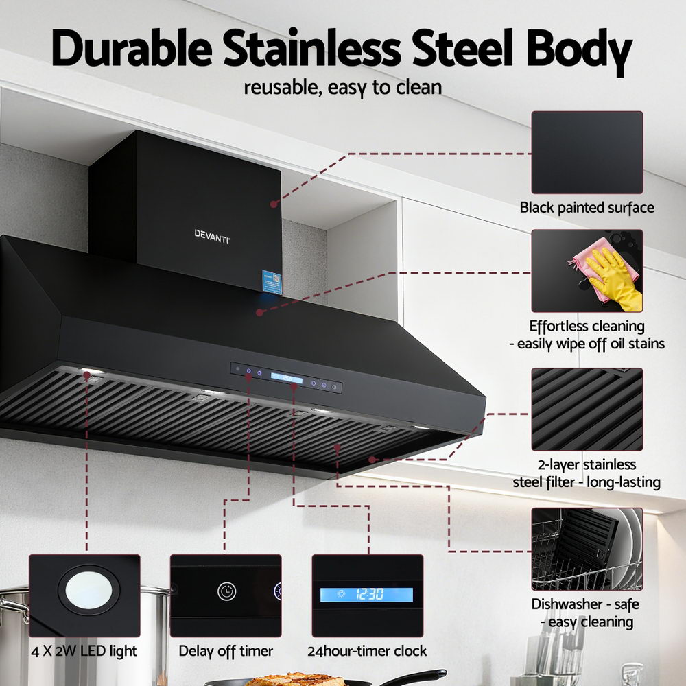 Devanti 1200mm Commercial BBQ Range Hood Dual Motor W/ Remote Control Black-Appliances > Kitchen Appliances > Cooking Ranges-PEROZ Accessories