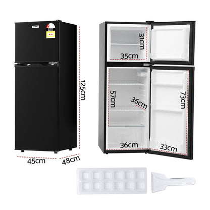 Devanti 122L Two Door Bar Fridge Mini Fridge with Freezer Black-Appliances &gt; Fridges &amp; Freezers &gt; Fridges-PEROZ Accessories