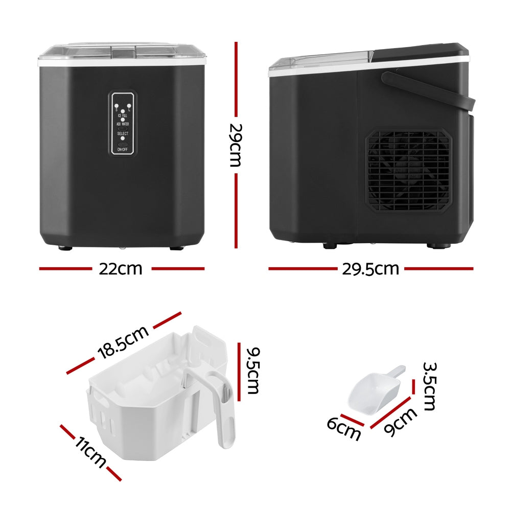 Devanti 12kg Ice Maker Machine 1.3L w/Scoop Holder Black-Appliances > Kitchen Appliances > Ice Makers-PEROZ Accessories