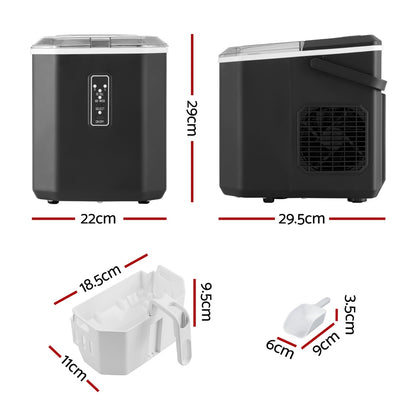 Devanti 12kg Ice Maker Machine 1.3L w/Scoop Holder Black-Appliances > Kitchen Appliances > Ice Makers-PEROZ Accessories