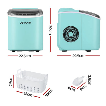 Devanti 12kg Ice Maker Machine w/Self Cleaning Green-Appliances > Kitchen Appliances > Ice Makers-PEROZ Accessories