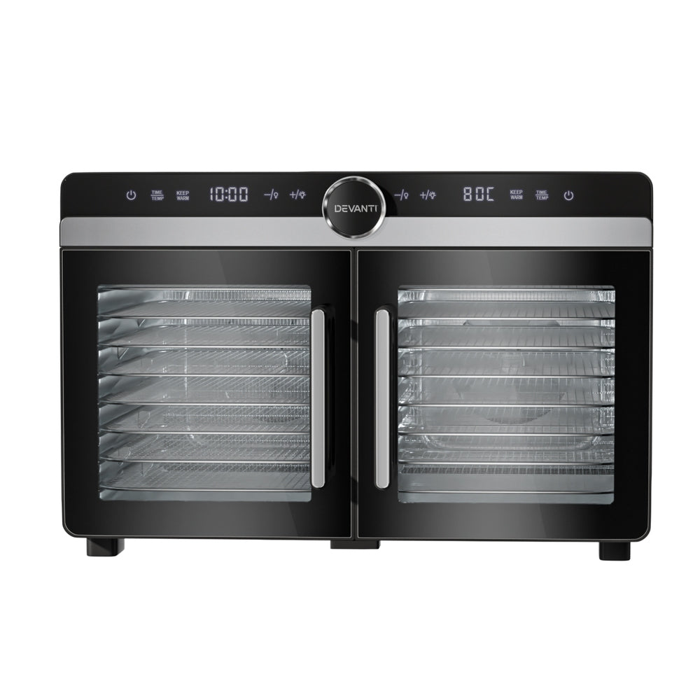 Devanti 16 Trays Food Dehydrator Dual-Zone Stainless Steel-Appliances > Kitchen Appliances > Food Dehydrators-PEROZ Accessories