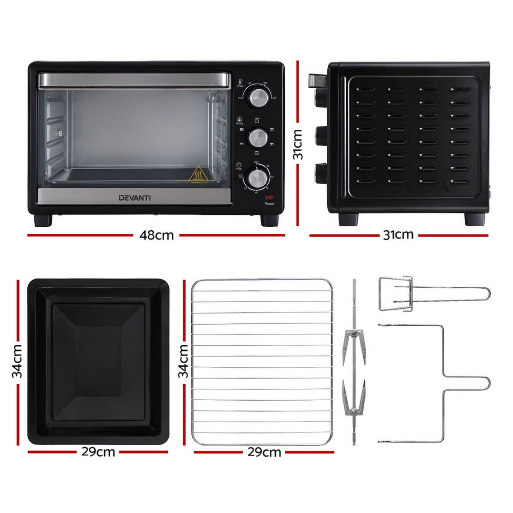 Devanti 30L Convection Oven Electric Fryer Ovens 1600W-Appliances &gt; Kitchen Appliances &gt; Ovens-PEROZ Accessories